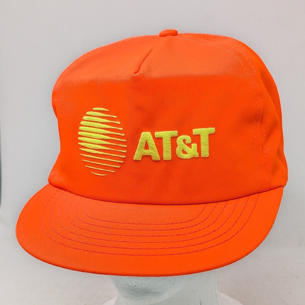Vintage AT&T Snapback Hat Blaze Orange Kansas One Call Made in USA Mens Cap